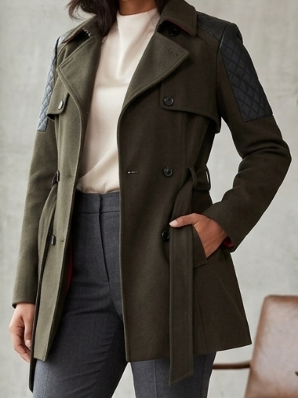 INC International Concepts Women's Dark Green Trench Coat Size M.